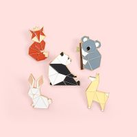 Origami Animal Enamel Pins Fox Rabbit Bunny Dog Panda Koala Lapel Pin Cartoon Cute Animal Brooches Backpack Hat Wholesale