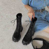 BXY256 Dr.Martens รองเท้าบูทผู้หญิง,รองเท้าบูทยาวปานกลางมีซิปด้านข้างหนากันลื่นอเนกประสงค์สำหรับฤดูใบไม้ผลิและฤดูใบไม้ร่วงปี2022