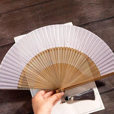 Folding Fan Japan Chinese Style Woman Summer Bamboo Elegant Home Decor Portable Dance Cheongsam Matching High Quality Cloth Fan