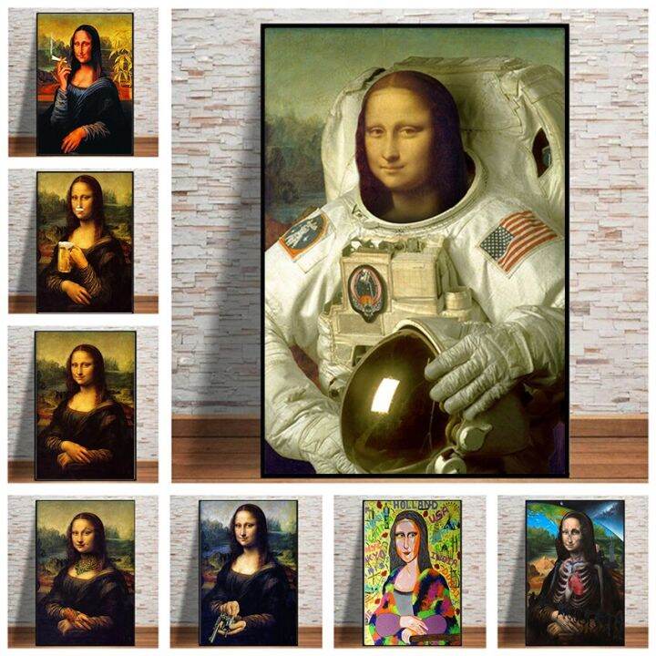 ตลก-mona-lisa-หลอกโปสเตอร์ภาพวาดผ้าใบและภาพพิมพ์สำหรับตกแต่งบ้าน-da-vinci-ภาพศิลปะที่มีชื่อเสียง-cuadros