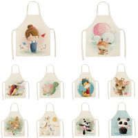 Linen Cartoon Animal Deer Turtle Panda Print Kitchen Aprons Unisex Dinner Party Cooking Bib Funny Pinafore Cleaning Apron Aprons