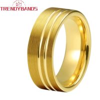 8mm Tungsten Carbide Wedding Rings for Men Women Engagement Bands Offset Two Grooved Brushed Finish Comfort Fit Hair Accessories