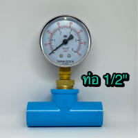 Pressure gauge เกจวัดแรงดัน 5 kg/cm2 ใช้กับท่อน้ำขนาด 1/2" รวมข้อต่อ 3 ทาง พร้อมใช้งาน สำหรับต่อกับปั๊มน้ำหรือเครื่องกรองน้ำ