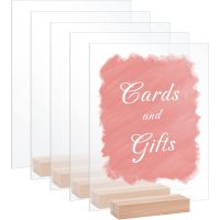 10/20 Pack Clear Acrylic Sheet with Wood Stand,Acrylic Wedding Sign Blank with Holder, DIY Acrylic Table Card Wedding Banquet