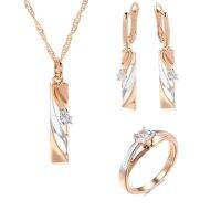 【lz】◊  Wbmqda-Trendy Wedding Jewelry Sets para Mulheres Ouro Rosa Cor Prata Mix Geométrica Colar Oco Brincos Anel 3Pcs 585