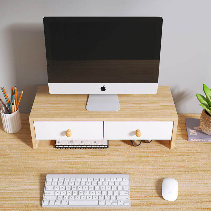Computer storage rack, table shelf display, raised base screen, raised