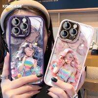 KISSCASE เคสโทรศัพท์สำหรับหญิงสาวน่ารักสีสันสำหรับ IPhone 15 Pro Max Plus เคสซองนุ่มกันกระแทกสำหรับ IPhone 14 13 12 11 Pro Max เปลือกสร้างขึ้นในการป้องกันฟิล์มเลนส์