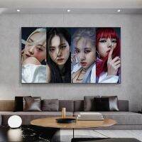 กลุ่มเด็กสาวเกาหลีสีดำสีชมพู Jisoo Jennie Ros Lisa โปสเตอร์ผ้าใบพิมพ์ภาพวาดศิลปะบนผนังรูปภาพสำหรับห้องนั่งเล่นตกแต่งบ้าน1ชิ้นกรอบไม้ด้านในหรือไร้กรอบ (หรืออะลูมินัมอัลลอยสีดำกรอบ)