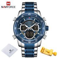 ⌚นาฬิกาข้อมือดิจิตอลสำหรับผู้ชาย2023 NAVIFORCE Jam Tangan Sport ควอตซ์นาฬิกาข้อมือหรูหน้าจอคู่กันน้ำได้นาฬิกาสีโรสโกลด์