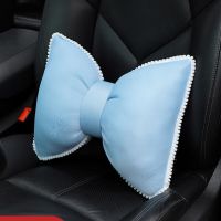 Car Headrest Lumbar Pillow Ice Silk Bow Car Pillow Comfortable Soft Summer General Cool Neck Pillow Girls Car Interior Supplies