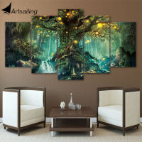 Lizhanmin HD พิมพ์ผ้าใบ5ชิ้น Art Enchanted Tree Scenery ภาพวาดภาพผนังสำหรับห้องนั่งเล่น Home Decor