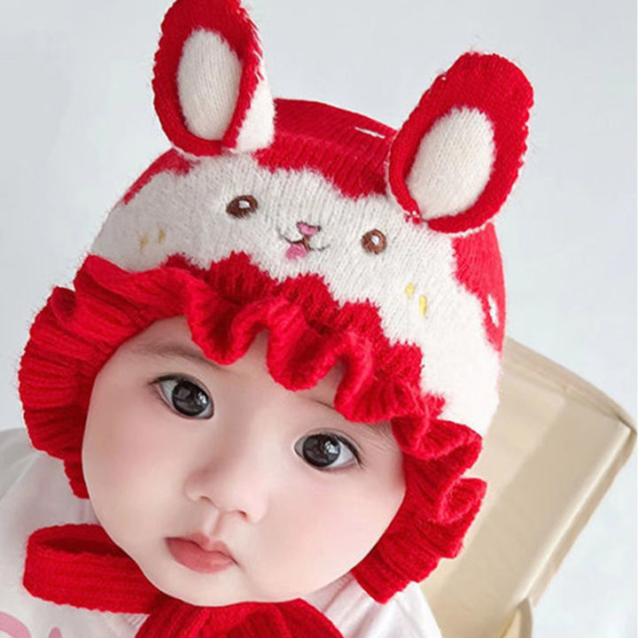 ถักการ์ตูนกระต่ายเด็กหมวกหมวกฤดูหนาวฤดูใบไม้ร่วงทารกเสื้อกันหนาวถักหูเด็กหมวก-bonnet-ชายหญิงหมวกหมวกคริสต์มาส