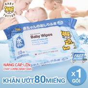 Khăn giấy ướt BABY TATTOO cho bé không mùi, an toàn, gói 80 miếng