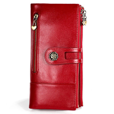 Genuine Leather Female Purse Long Womens Wallets Ladies Clutch Bag For Phone Cow Leather RFID Wallet Women Double Zipper Walets