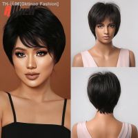 Short Straight Black Synthetic Natural Wigs with Bangs for Black Women Daily Cosplay Use Hair Wigs Heat Resistant Fiber [ Hot sell ] Gktinoo Fashion