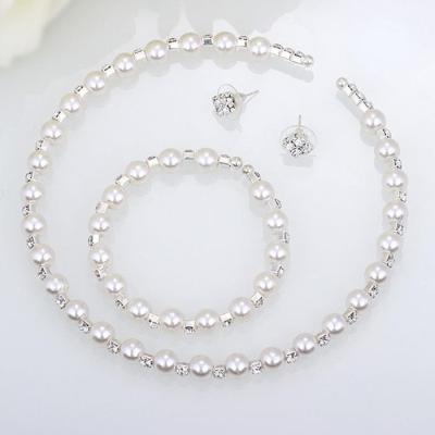 Fashion Women Simulated Pearl Crystal Choker Necklace Studs Earrings Bracelet Wedding Bridal Jewelry Set NOV99
