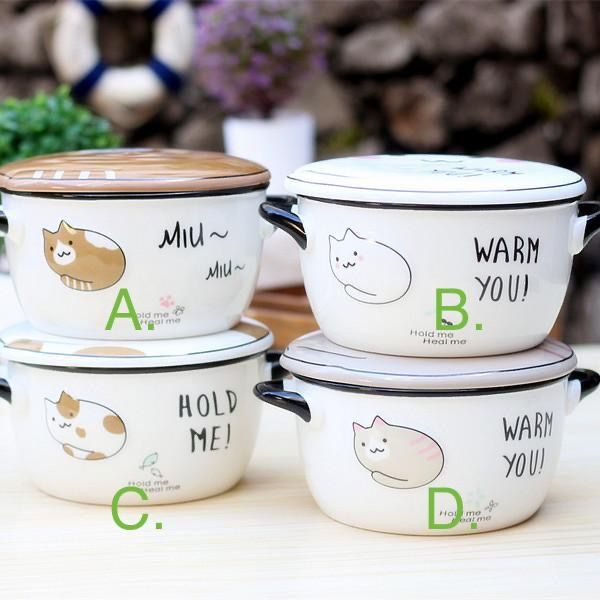 ชามเซรามิคมีฝาปิดลายแมวน่ารัก-รุ่น-cute-cat-bowl-มาพร้อมฝาปิดเข้าชุดกัน-เข้าไมโครเวฟได้-จานชามเซรามิค-ชามมีฝาปิด