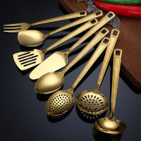 Stainless Steel Kitchen Gold Cooking Utensils Hollow Shovel Spatula Large Salad Spoon Fork Stirring Serving Tableware