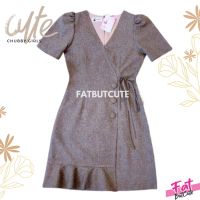 ?Sweety Brown Dress? เดรสสาวอวบผูกโบว์ตรงเอว ผ้าดี ผ้านิ่มใส่สบาย รหัสfernbrown1