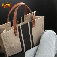 NPIQL กระเป๋าช้อปปิ้ง Tas Kosmetik กระเป๋าหิ้วกระเป๋าใส่ของชำลายทางพกพาได้,กระเป๋า Tas Jinjing Kanvas กระเป๋าสะพายไหล่สำหรับผู้หญิงกระเป๋าถือทรงสี่เหลี่ยมกระเป๋าเกาหลี