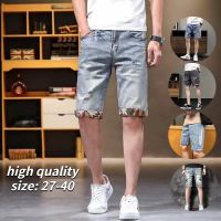 CODwuyan8340 Summer Fashion Denim Shorts Men Korean style Trendy Slim-Fit Casual Five-Point Pants Mens Street Wear Japanese Retro High-Quality Stretch Straight cut Short pants plus size cotton Seluar pendek denim lelaki SIZE: 28-40