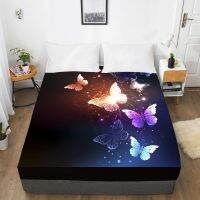 3D HD Digital Printing Custom Bed Sheet With ElasticFitted Sheet Twin KingBlack butterfly Bedding Mattress Cover 150x200