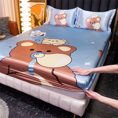 【LZ】trawe2 Cartoon Double Bed Linen Summer Viscose Fiber Mat Mattress Cover Fitted Sheet Bedspread on the Bed with Elastic Strap King Size