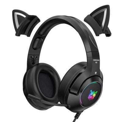สินค้าใหม่ K9หูแมวสีชมพูน่ารักสาวชุดหูฟังสำหรับเล่นเกมพร้อมไมโครโฟน ENC ลดเสียงรบกวน HiFi 7.1ช่อง RGB หูฟังแบบมีสาย