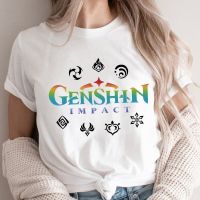 เสื้อยืดผ้าฝ้าย7องค์ประกอบ Genshin Impact T เสื้อน่ารักพิมพ์ Tees 100% Cotton Harajuku แขนสั้น O-คอการ์ตูนฤดูร้อนหญิง