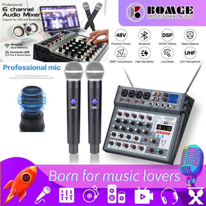 for　16　48V　Wireless　UHF　Bluetooth,　Network　Audio　Mixer　with　Karaoke　DJ　Home　PH　Console　channel　DJ　phantom　,USB　Recording　BOMGE　h,MP3　Studio　Lazada　Soundcard　Echo/Delay　Microphone　Live