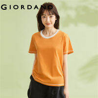 GIORDANO Women T-Shirts Contrast Color Bright Line Short Sleeve Summer Tshirts Crewneck 100% Cotton Fashion Casual Tee 05323384 nj