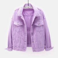 ZZOOI 2023 Womens Denim Jacket Spring Autumn Short Coat Vintage Jean Jackets Casual Tops Purple White Loose Tops Lady Chic Outerwear