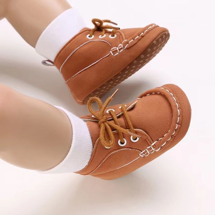 รองเท้าทารกแรกเกิดสีน้ำตาล0-18ม-รองเท้าเด็กผู้หญิงเด็กผู้ชายหลากสีรองเท้าผ้าใบอ่อนนุ่มลำลองกันลื่นรองเท้าเด็กหัดเดินครั้งแรก
