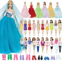 35 ItemsLot = 3 Long Tail Party Dress + 10 Mini Dresses + 2 Top Pants Outfit + 10 Shoes+ 10 Accessories Clothes for Barbie Doll