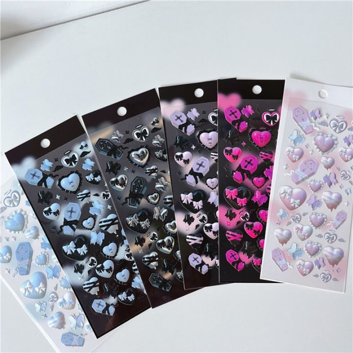 1pc-ins-frozen-heart-series-laser-decorative-stickers-for-diy-diary-dark-style-decorative-material-sticker-journaling-stationery-stickers-labels