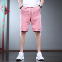 2022 Summer Shorts Men Fashion Casual Pink Straight Knee Length Cargo Pants