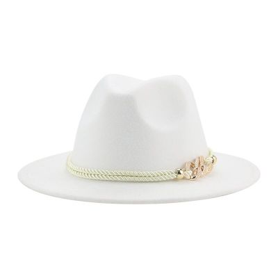 TOP☆Womens Hat Men Fedora Wide Brim Solid Camel White Chain Belt Panamas Jazz Caps Hip Hop Wedding Hat Pamelas Y Tocados Para Bodas