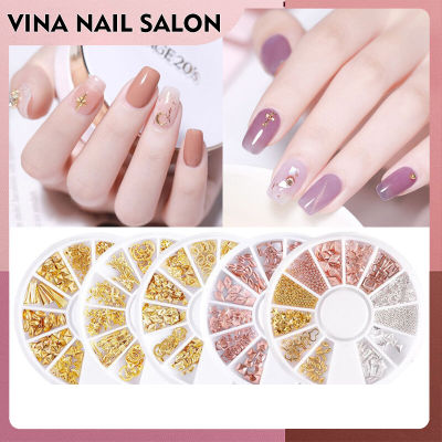 VINANAILSALON โลหะติดเล็บ อะไหล่ติดเล็บ สีเงิน ทอง โรสโกล 12ช่อง (เลือกแบบด้านใน) NG27