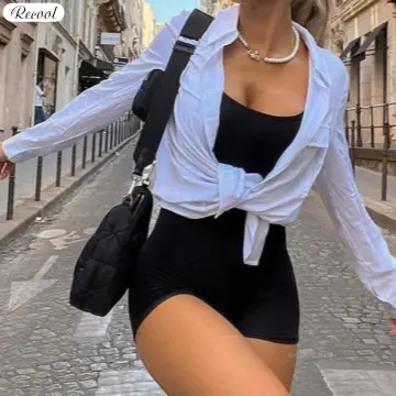 Black Skinny Bodysuit Short Sleeve Women Body Streetwear Sexy