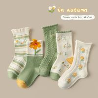 ♈  Girls Socks Baby Autumn Winter Sweet Flowers Pattern Novelty Fashion Soft Cotton Socks 5 Pairs/pack