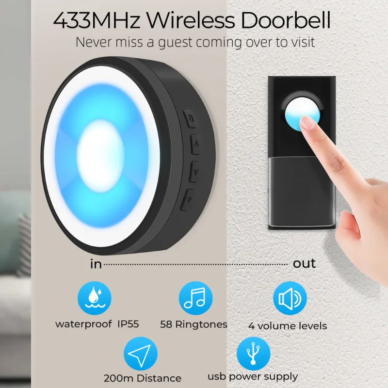 Home Wireless Doorbell 433mhz Smart Doorbell 200 Meters Long