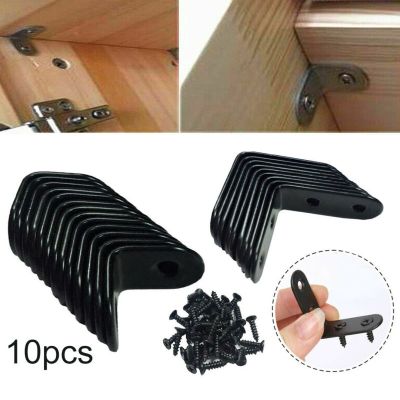 ﹊ 10pcs Black L-Shaped Brackets Stainless Steel Right Angle Bracket Support Iron Wardrobes Cabinet Joint Furniture Hardware