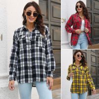 Plaid shirt wear long-sleeved MAO new ins long loose shirt frock in Europe and the United States womens clothing