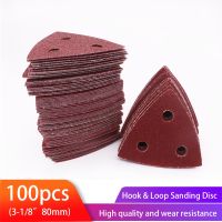 100pcs Triangular Sandpaper 3 Holes Hook Loop Triangle Sanding Discs Fit 3-1/8 Oscillating Multi Tool Sanding Pad 60-400 Grit