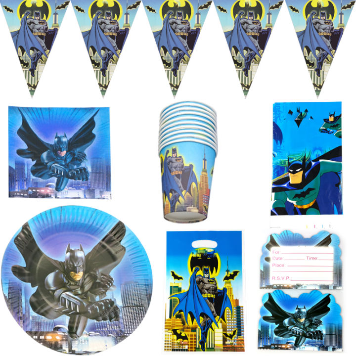 71pcslot Superhero Flags Boys Favors Invitation Cards Plates Cups Birthday Banner Loot Bag Baby Shower Party Tablecloth Napkins