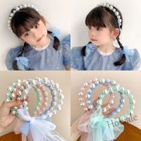 【hot sale】▲☜ C05 ✨[Fast delivery]✨Childrens Pearl Ribbon Headband South Korea Princess gauze horsetail headband girls bow tie hair headdress