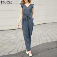 (จัดส่งฟรี)Fancystyle ZANZEA ชุดเอี๊ยมคอวีสไตล์เกาหลีของผู้หญิงจั๊มสูทตรงทำงาน #11