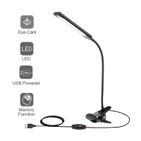 KEXIN 5W 48LED Desk Lamp Dimmable Flexible USB Clip-On Table Reading Book Light Black