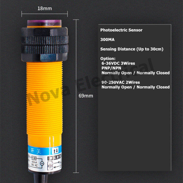 Photoelectric Sensor M18 Thread PNP NPN NO NC 636VDC / 90250VAC