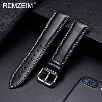 【lolo Watch】REMZEIM สายหนังวัวแท้วัสดุนิ่มสายรัดข้อมือสายนาฬิกาข้อมือ18มม. 20มม. 22มม. 24มม. พร้อมหัวเข็มขัดเหล็กสแตนเลสสีเงิน